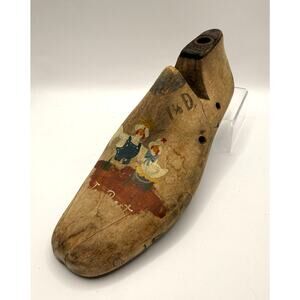 Antique Hand Painted Folk Art Wooden Shoe Last/Mold-Sz 71/2 D